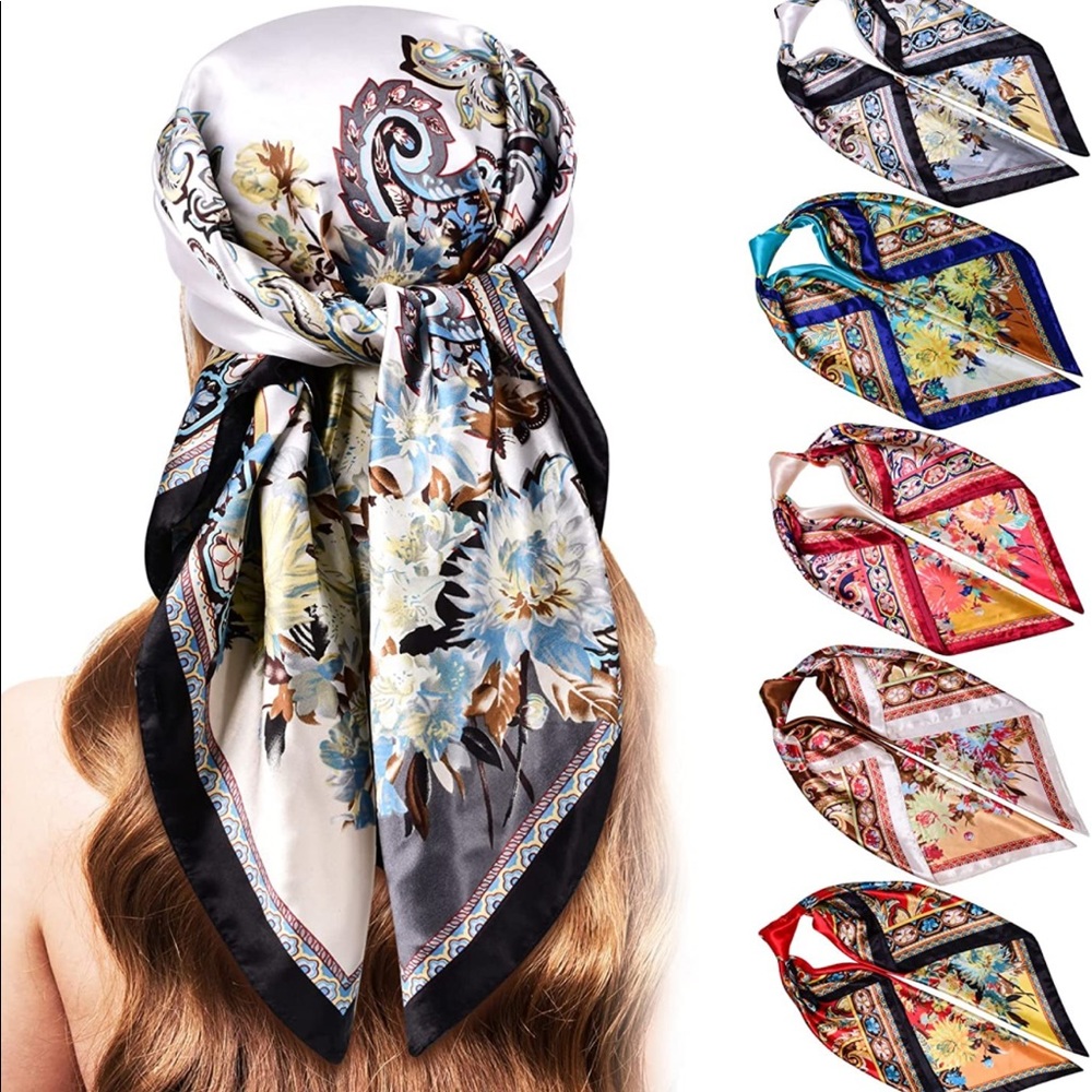 Satin Square Scarves Neck Hair Head Scarf 2 for 30